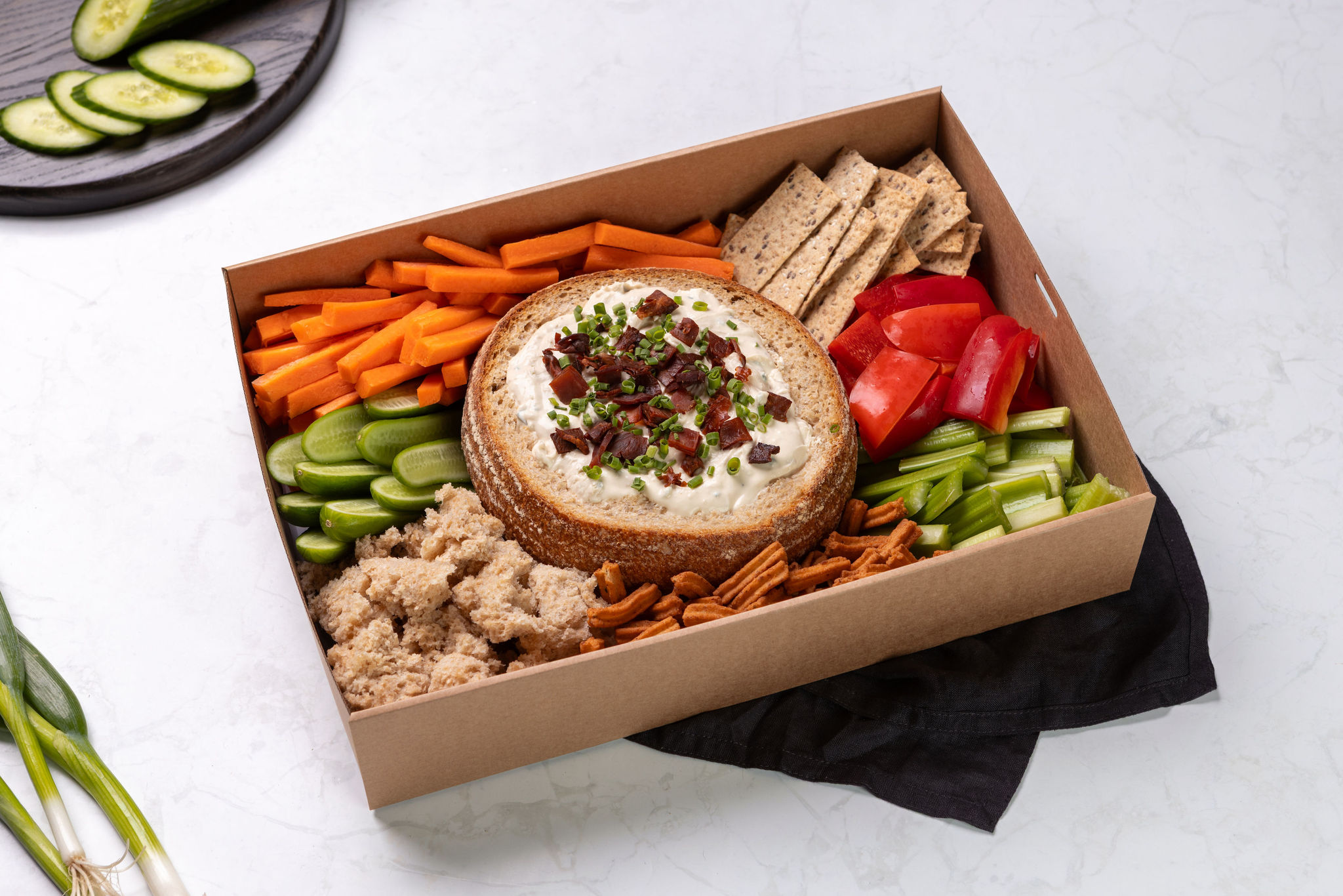 TH 2509 7 Crispy Bacon Chive Cob Loaf with Crudites Crispy Bacon and Chive Cob Loaf with Crudites 8